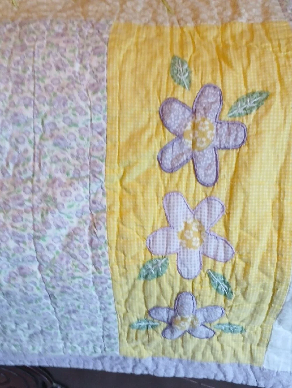 Floral Patchwork Quilt in Lavender, Yellow & Green - Classic Cottage Style